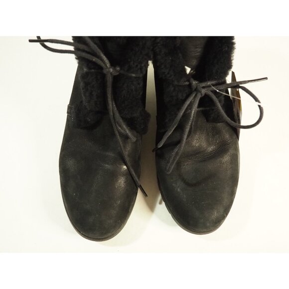 Ugg Black Leather Wedge Black Sheepskin Lined Heel Ankle Boots, 8 - Picture 2 of 9